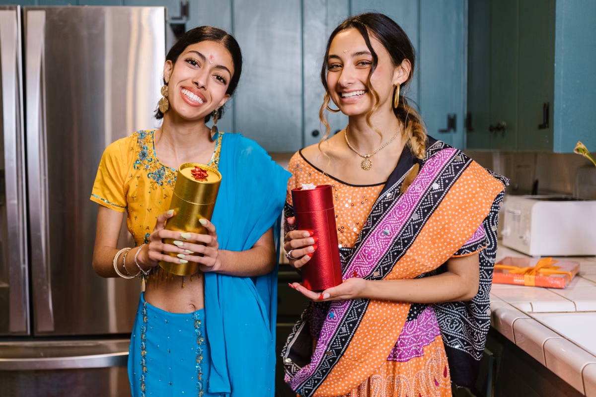 Friends with festive gifts