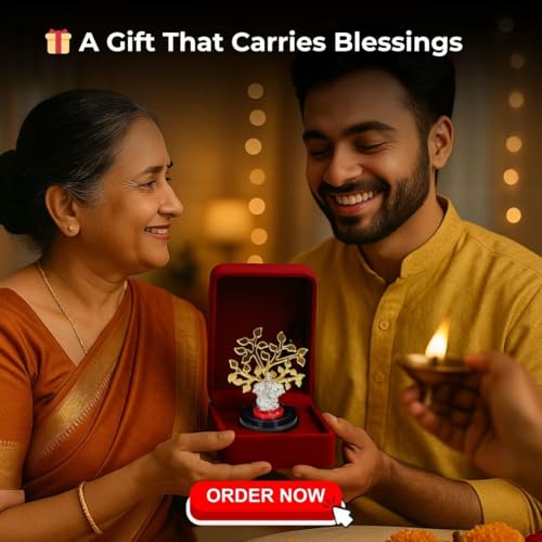 Pure Silver Ganesh Idol for Car Dashboard with Golden Tree — view 8