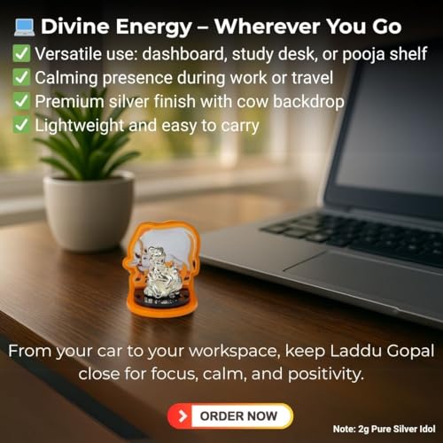 Pure Silver Laddu Gopal Idol for Car Dashboard — view 5