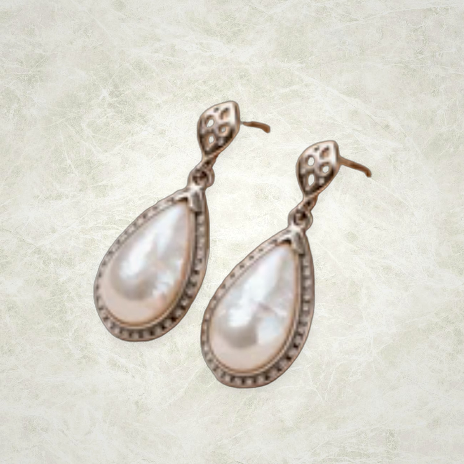925 Sterling Silver Pearl Drop Earrings — Mother-of-Pearl Teardrop with CZ Halo — view 1
