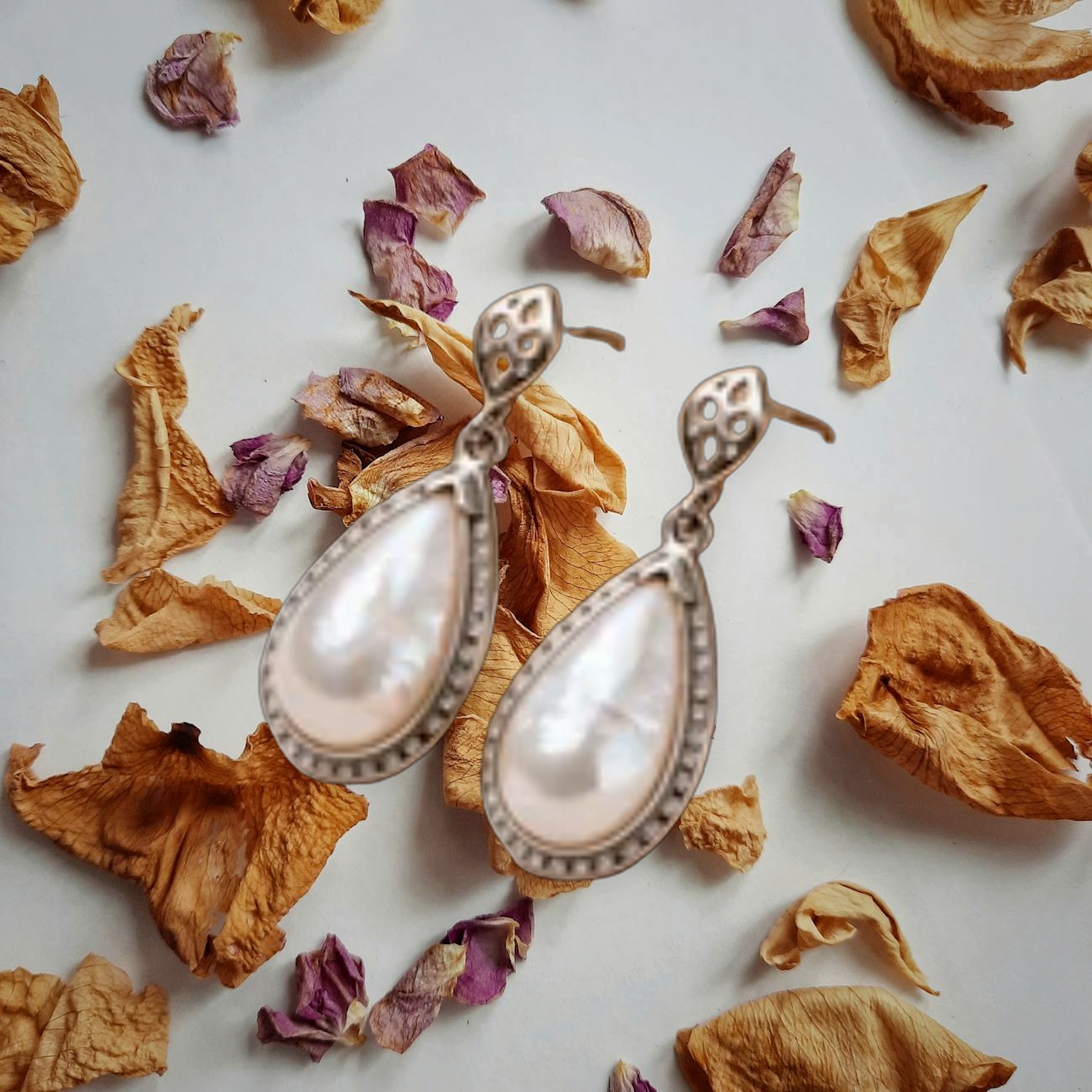 925 Sterling Silver Pearl Drop Earrings — Mother-of-Pearl Teardrop with CZ Halo — view 5
