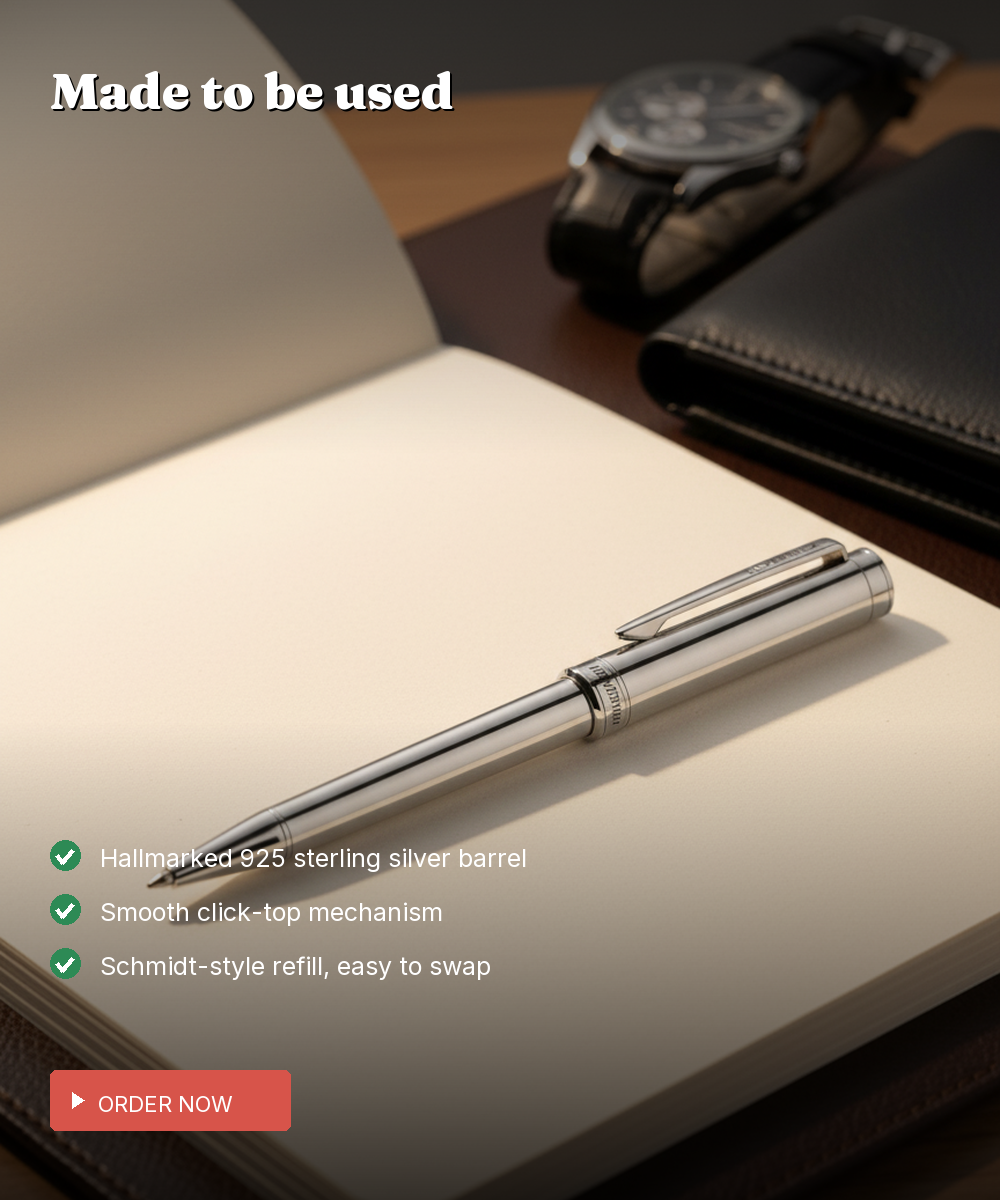 925 Silver Classic Ballpoint Pen — Heirloom Daily Writer — view 2