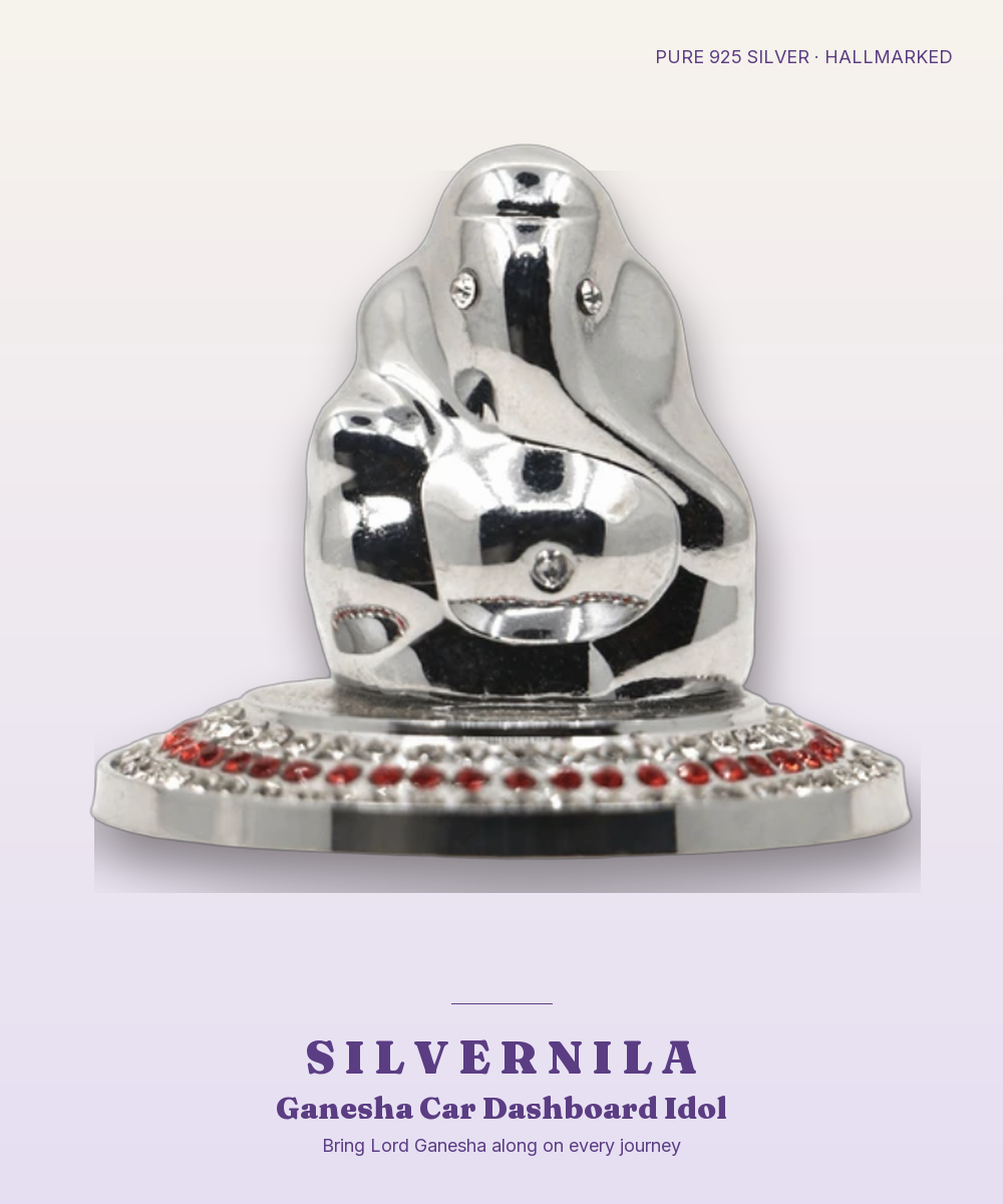 925 Silver Ganesha Car Dashboard Idol — Compact Pure Silver with Anti-Slip Base — view 1
