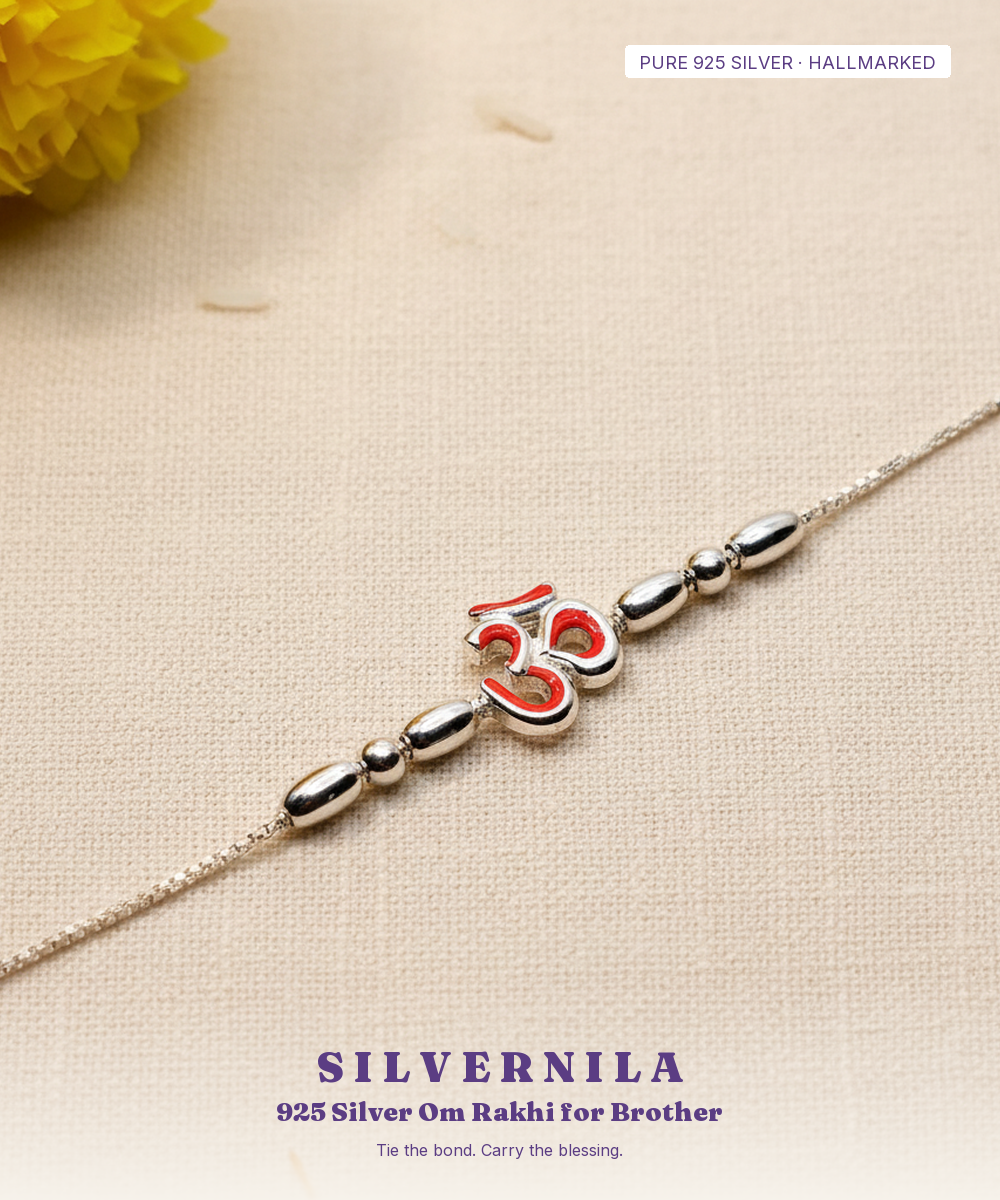 925 Silver Om Rakhi for Brother — Chain Style with Red Enamel — view 1
