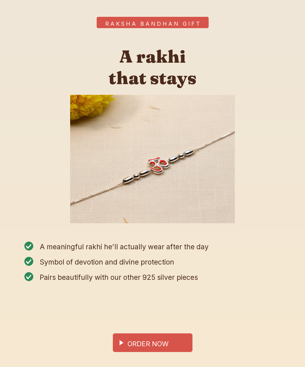 925 Silver Om Rakhi for Brother — Chain Style with Red Enamel — view 5