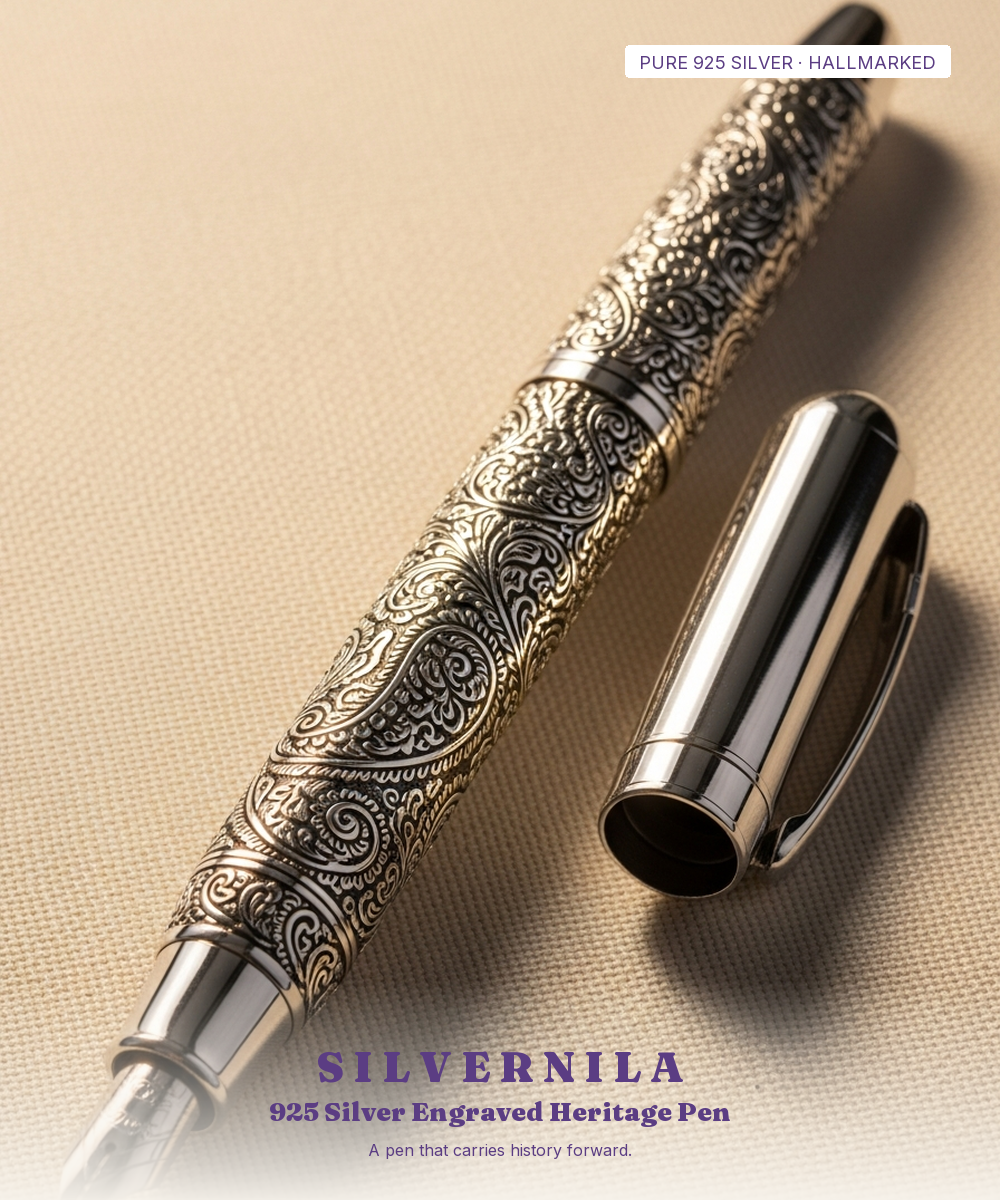 925 Silver Engraved Heritage Pen — Hand-Filigree Fountain — view 1