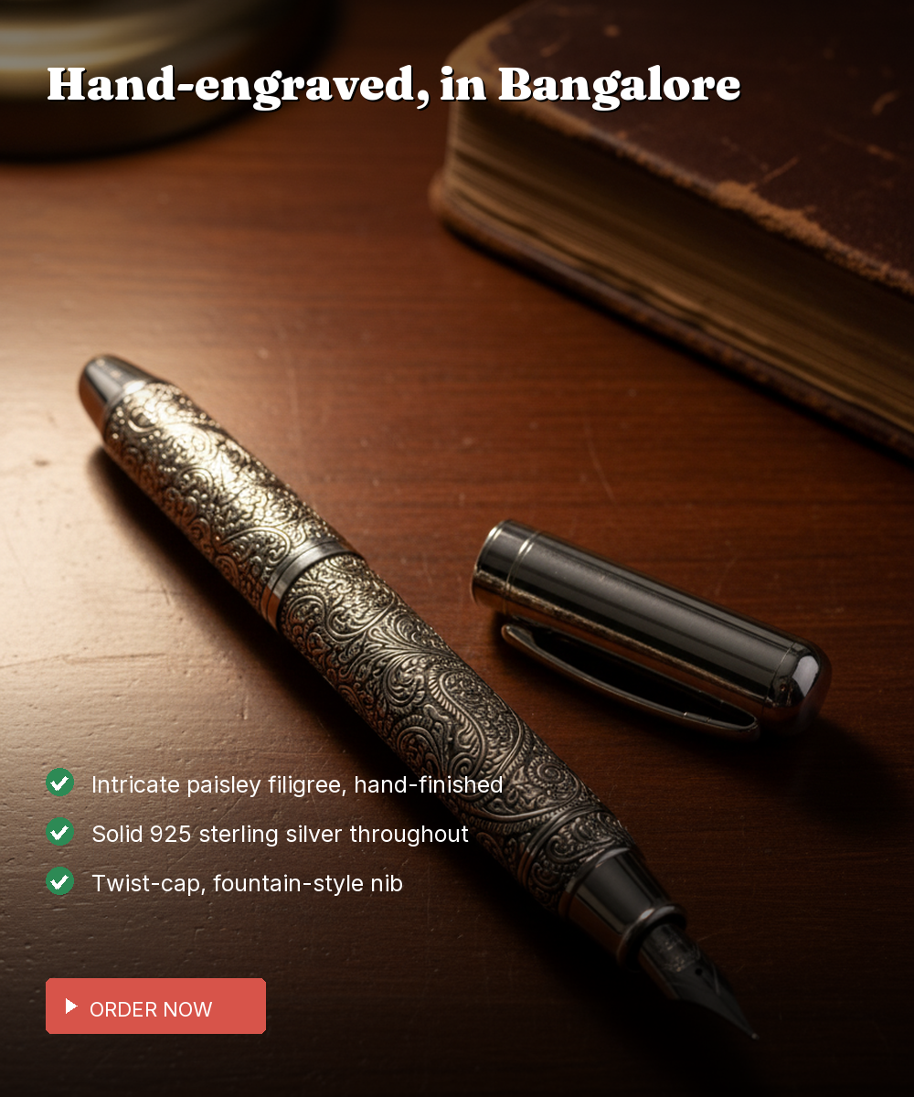 925 Silver Engraved Heritage Pen — Hand-Filigree Fountain — view 2