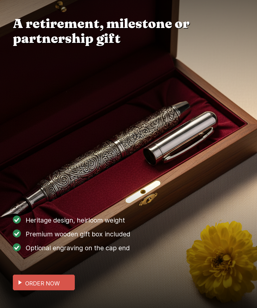 925 Silver Engraved Heritage Pen — Hand-Filigree Fountain — view 3