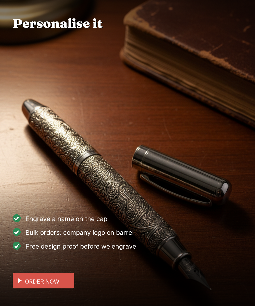 925 Silver Engraved Heritage Pen — Hand-Filigree Fountain — view 5