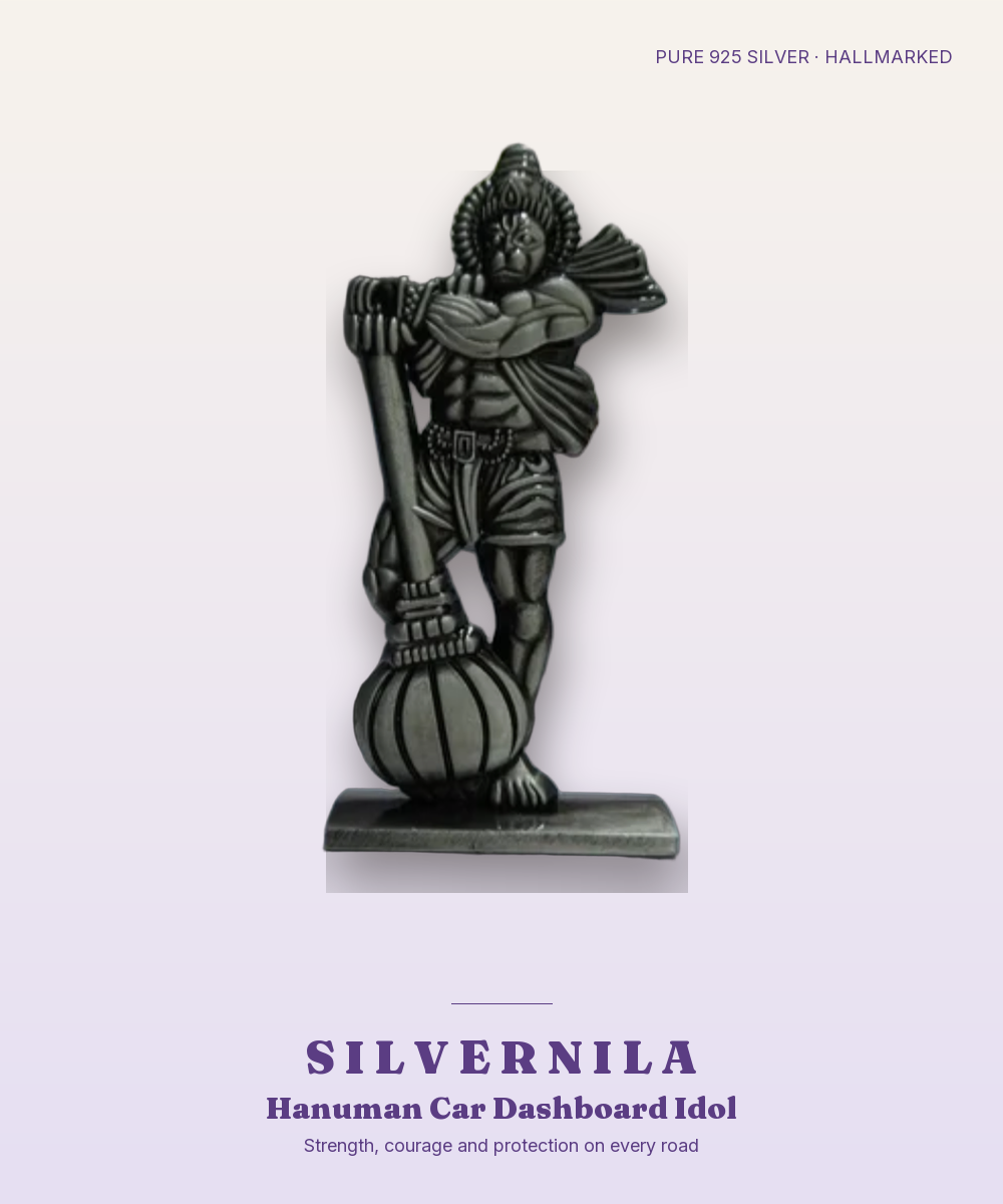 925 Silver Hanuman Car Dashboard Idol — Strength & Protection on Every Drive — view 1