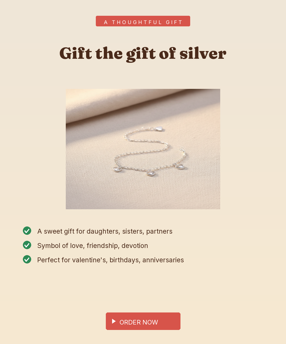 925 Silver Heart Charm Dangle Bracelet — Three Hearts, Daily Wear — view 5
