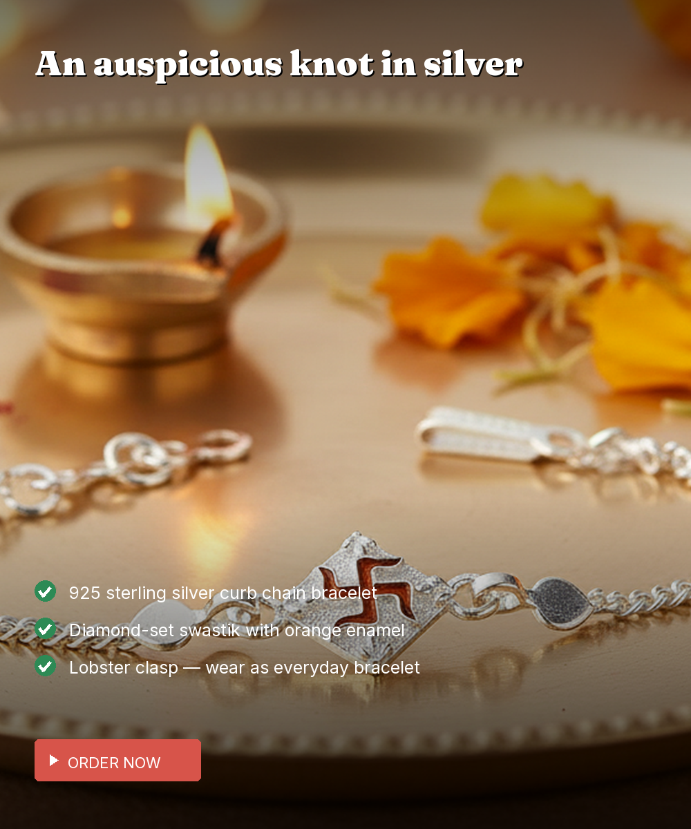 925 Silver Swastik Rakhi Bracelet for Brother — view 3