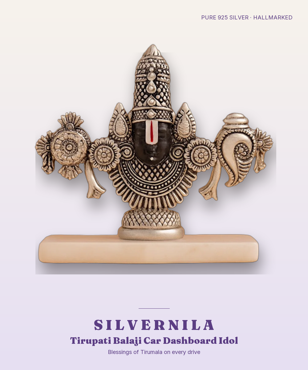925 Silver Tirupati Balaji Car Dashboard Idol — Compact Hallmarked Venkateswara — view 1