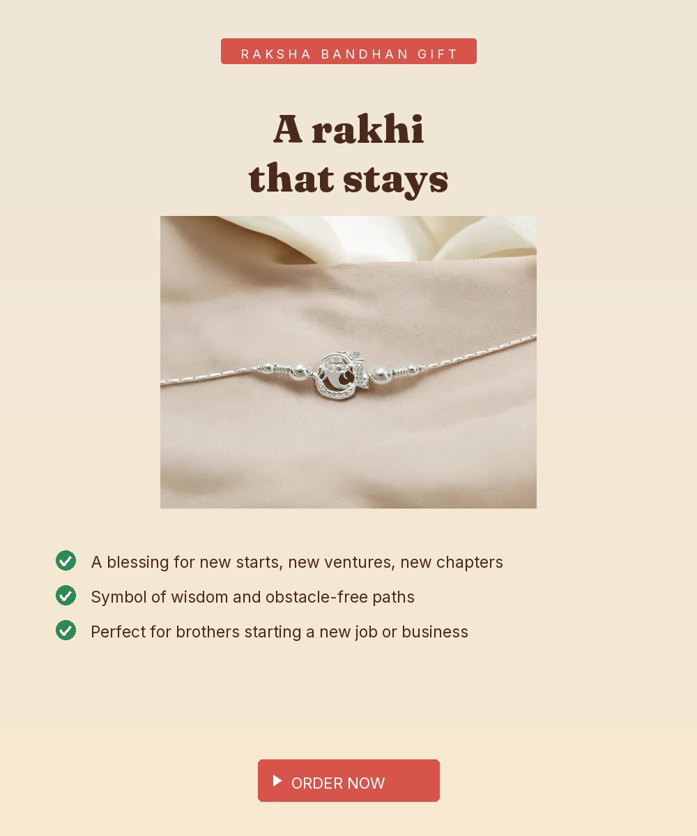 925 Silver Ganesha Rakhi with CZ Stones — Chain Style — view 5