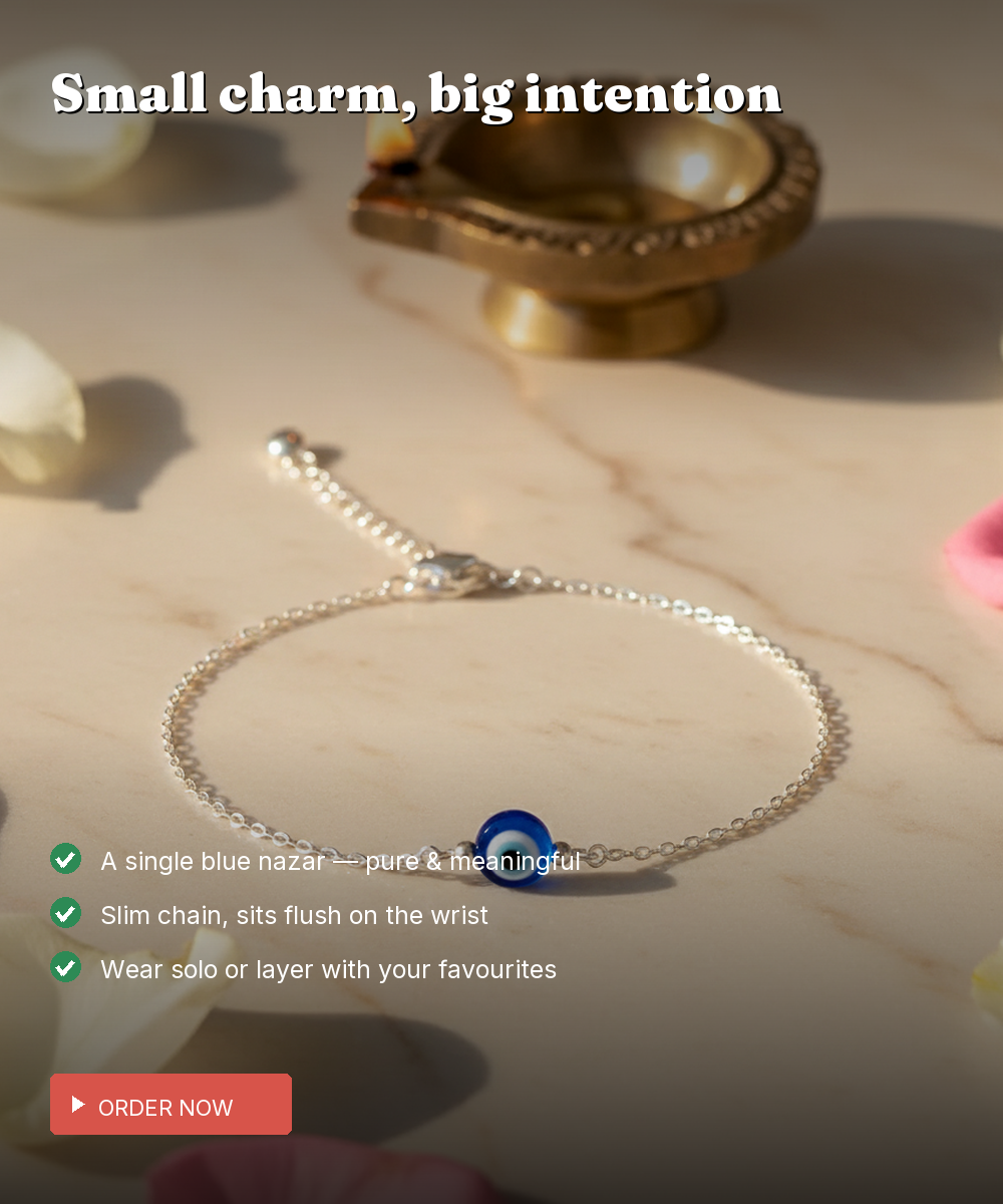 925 Silver Evil Eye Nazar Chain Bracelet — Single Blue Charm — view 3
