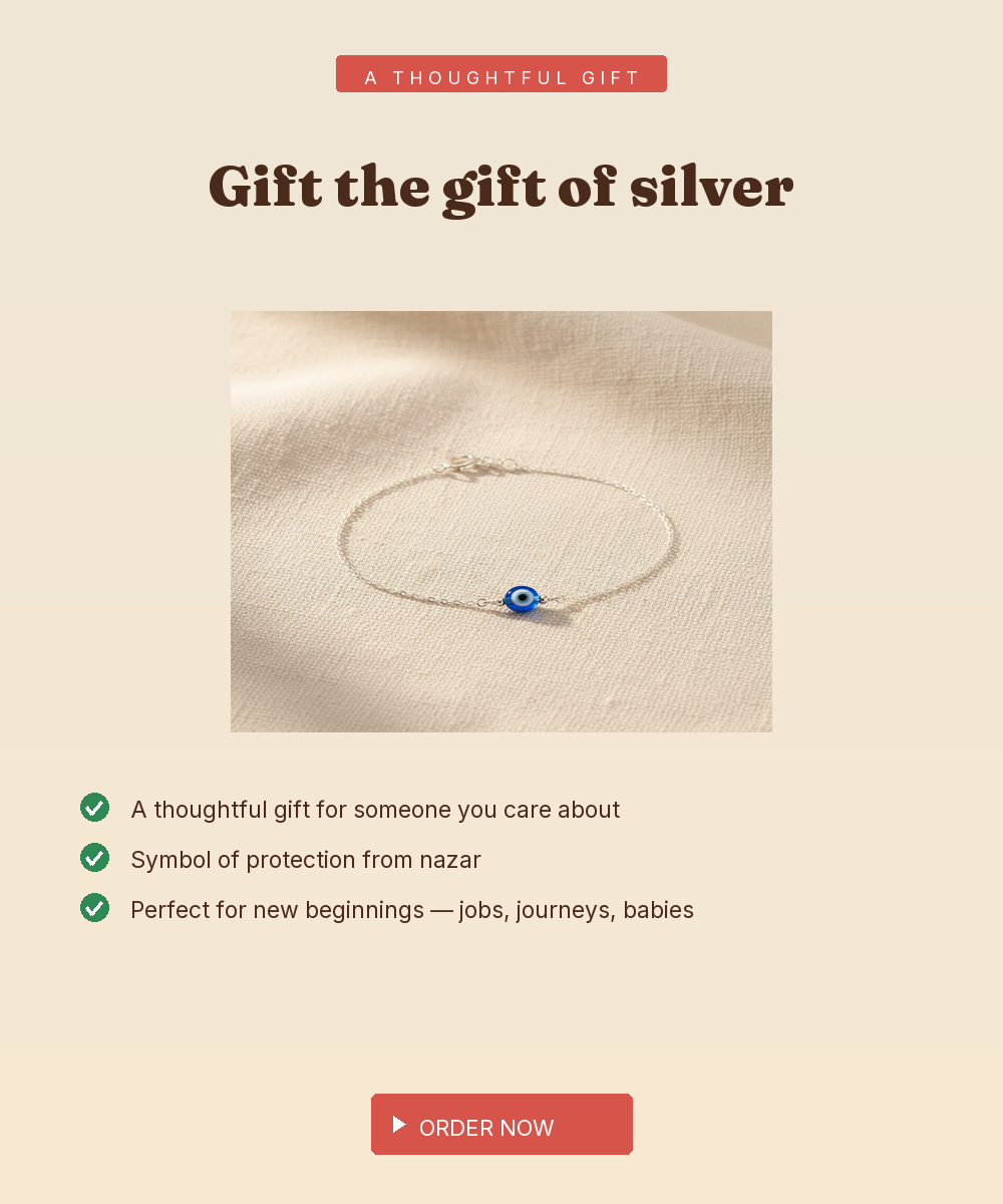 925 Silver Evil Eye Nazar Chain Bracelet — Single Blue Charm — view 5