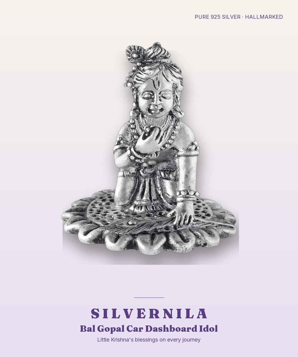 925 Silver Bal Gopal Car Dashboard Idol — Little Krishna with Anti-Slip Base — view 1