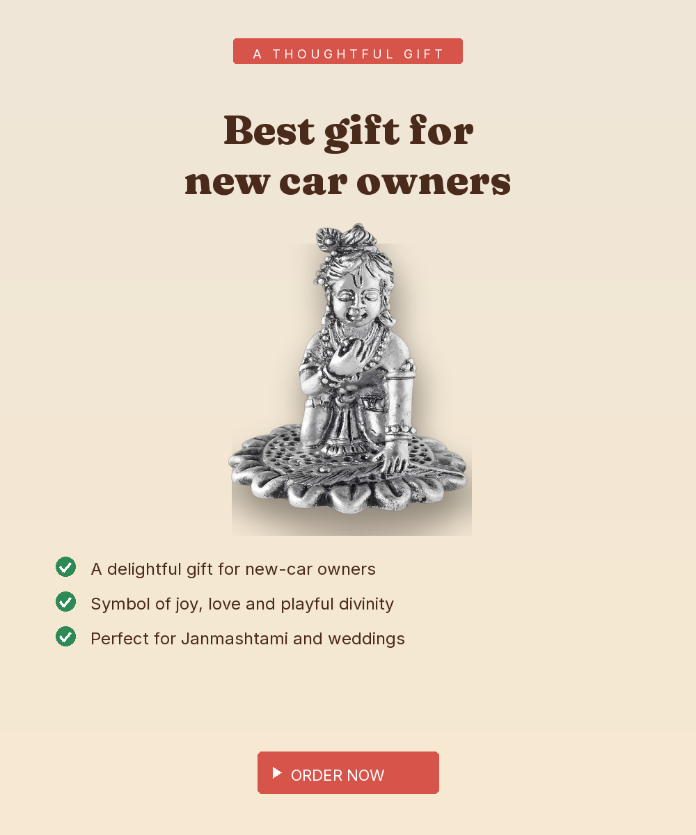 925 Silver Bal Gopal Car Dashboard Idol — Little Krishna with Anti-Slip Base — view 5