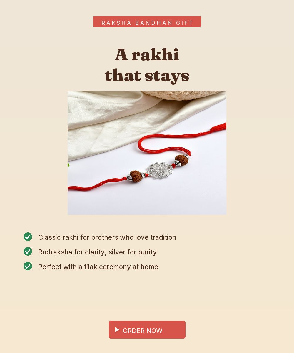 925 Silver Flower & 5-Mukhi Rudraksha Thread Rakhi — view 5