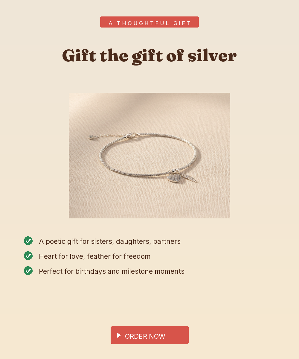 925 Silver Heart & Feather Charm Mesh Bracelet — Magnetic Clasp — view 5