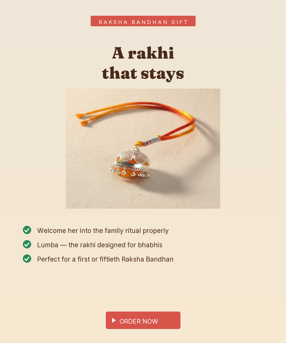 925 Silver Lumba Rakhi for Bhabhi — Ghungroo Dome — view 5