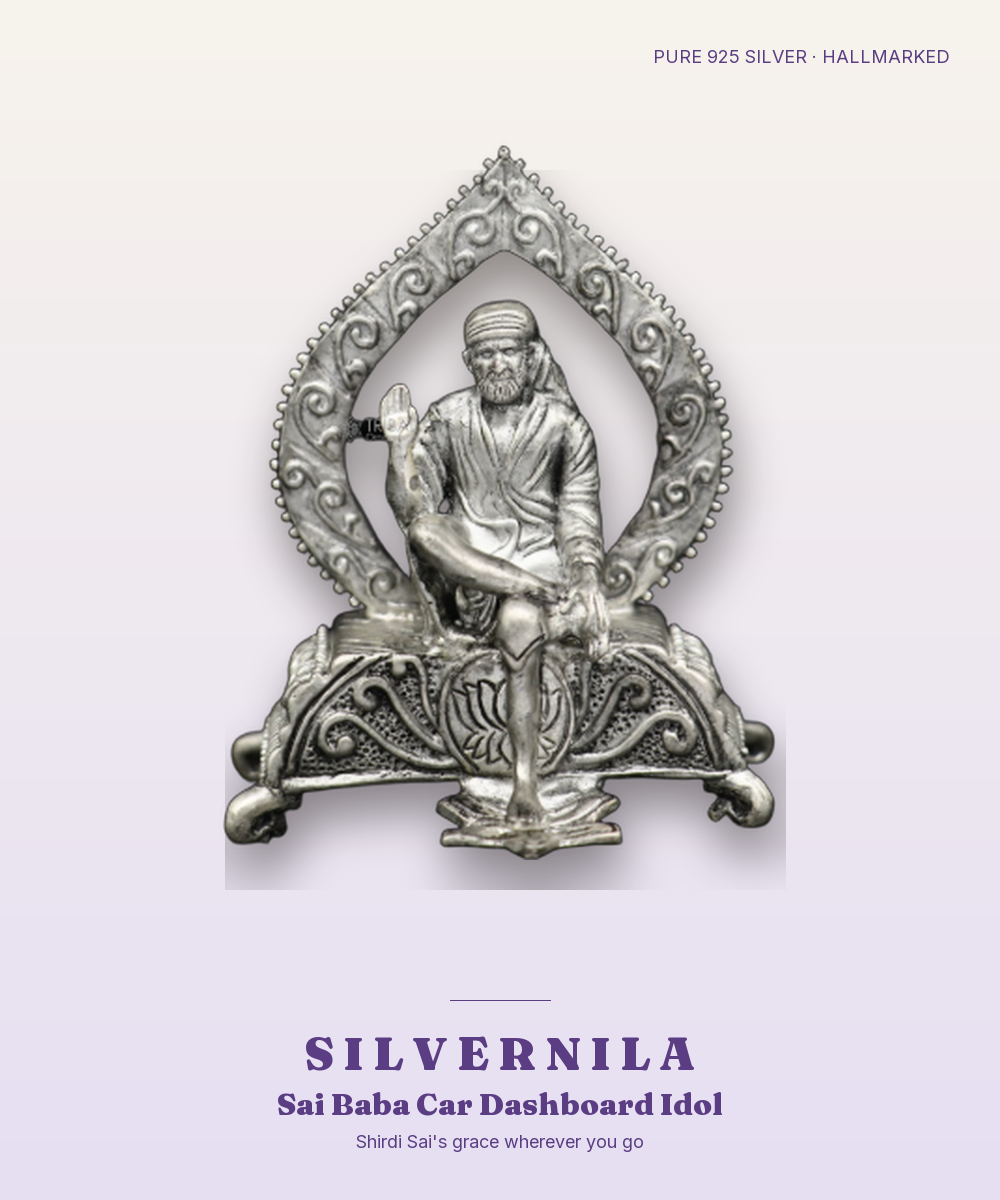 925 Silver Sai Baba Car Dashboard Idol — Shirdi Sai with Anti-Slip Base — view 1