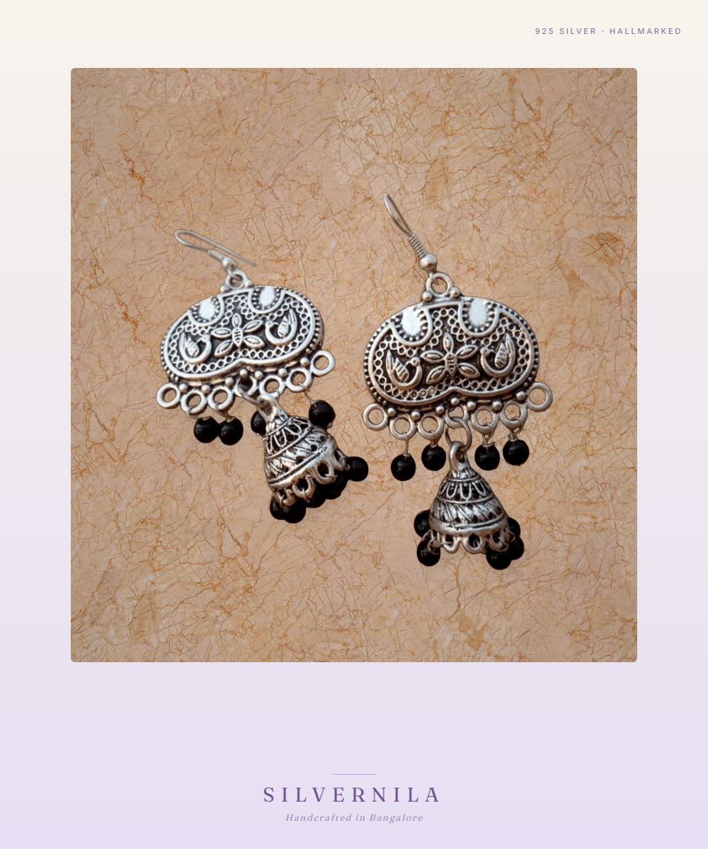 Temple Jhumka - 925 silver earrings - Silvernila